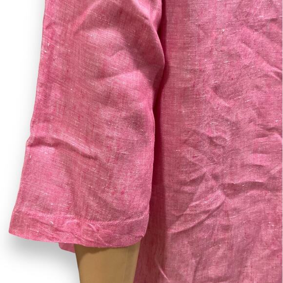 Tahari Pink 3/4 Sleeve Oversize Boho Mom Gauze Loose Fit Linen Top Size 1X - Picture 10 of 16
